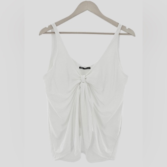 Zara white knit tank top wth adjustable tie - Picture 5 of 6